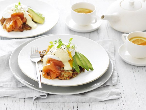 eggs and poached salmon, delicious and high in omega 3s
